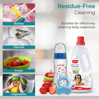 LuvLap Baby Liquid Cleanser 1000ml, For cleaning feeding bottle, cutlery, toys, fruits & vegetables, Kills 99.9% Germs, pH Balanced Dermatologically tested formula, No harsh chemicals, Bio-degradable
