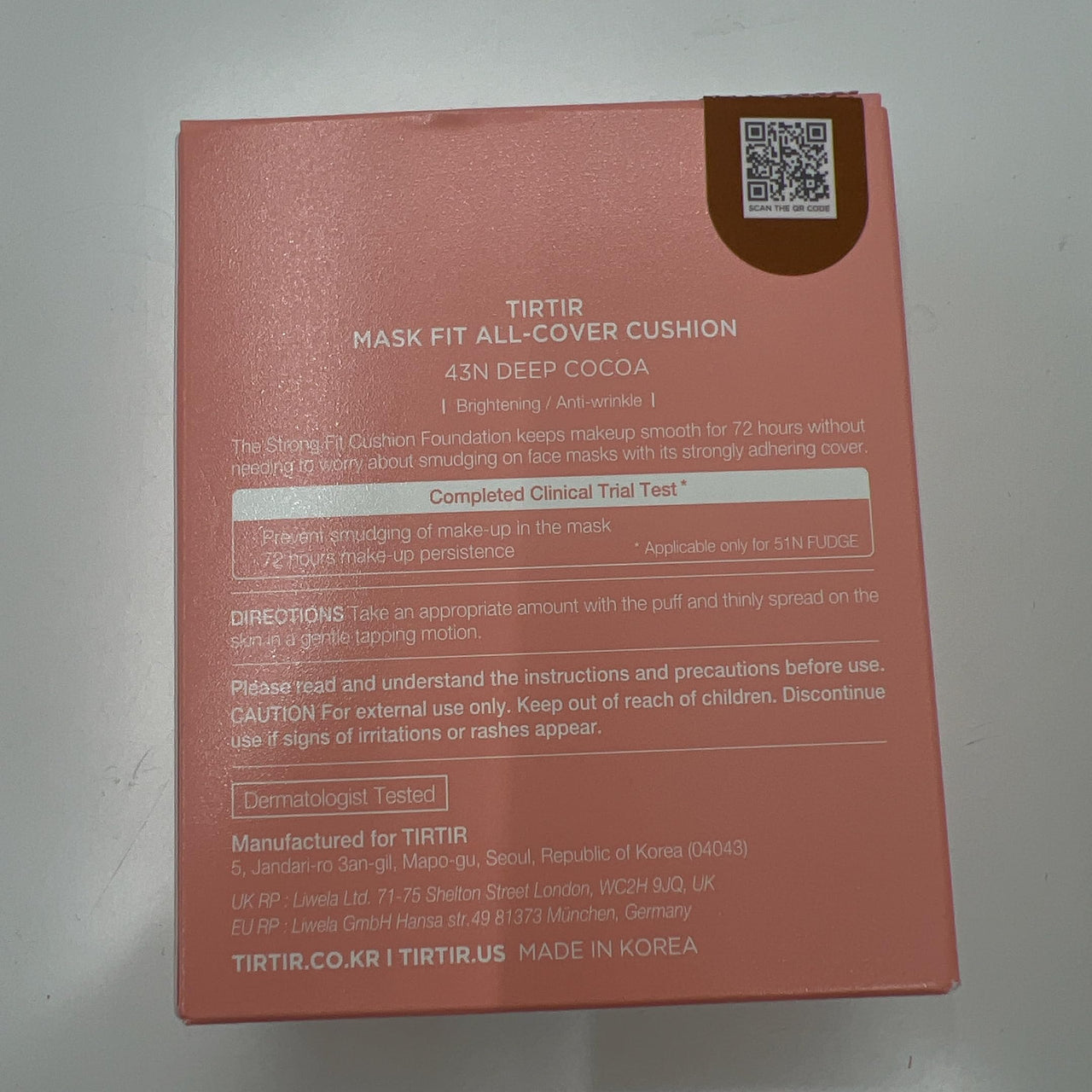 TIRTIR Mask All-Cover Cushion Foundation | Full coverage, Skin fit, Satin Glow Finish | Korean Cushion Foundation #43N DEEP COCOA | 18g