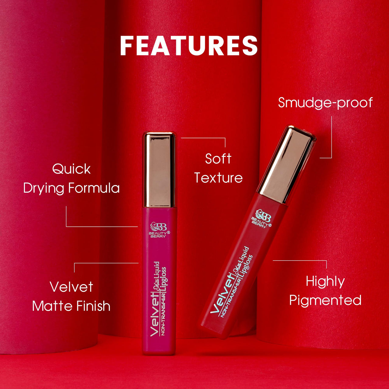 Beauty Berry Velvet Non Transfer Liquid Lipstick for Women (Red Paris)