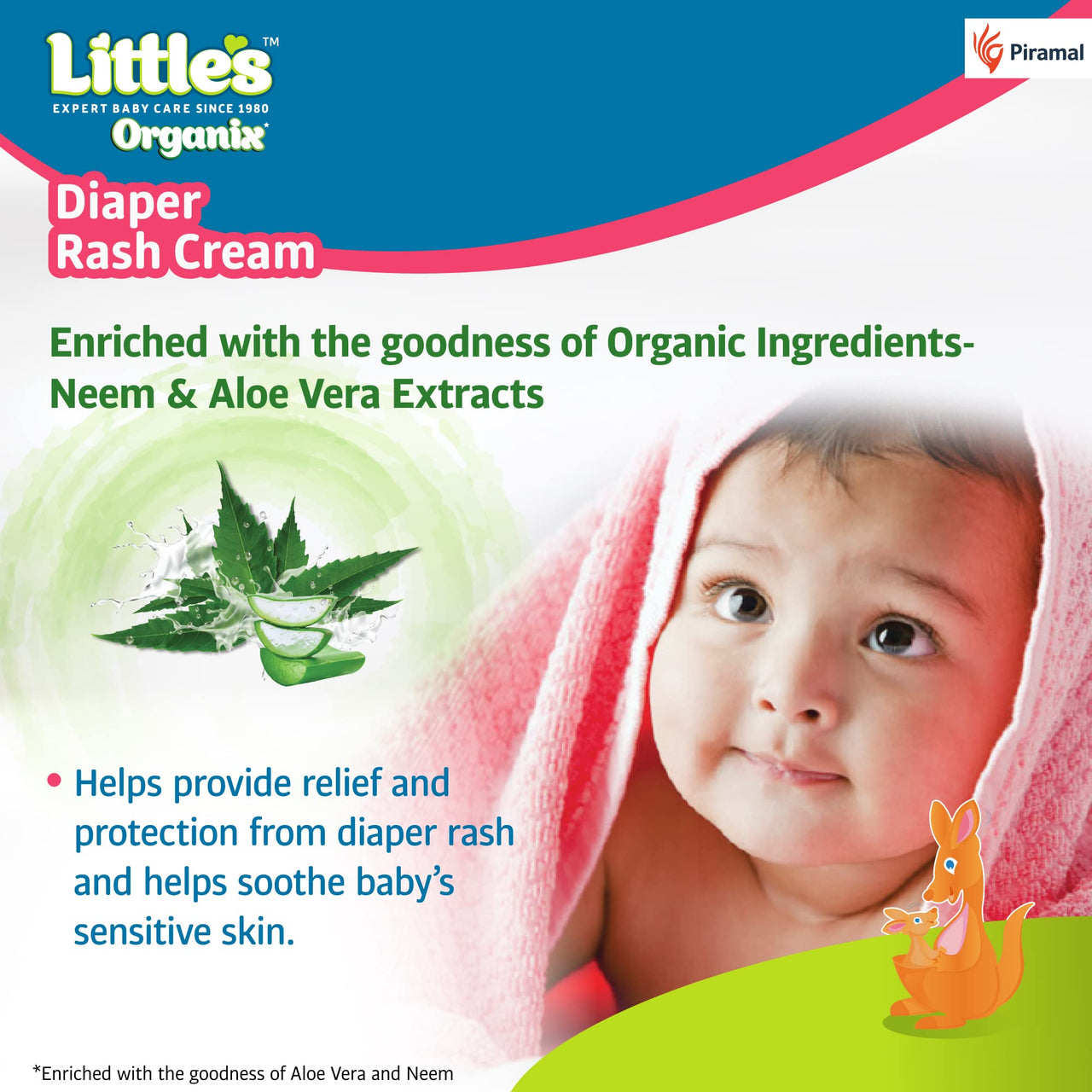 Little's Organix Diaper Rash Cream (50 g - Tube with Monocarton), with Organic Ingredients (Aloe Vera and Neem extract),White