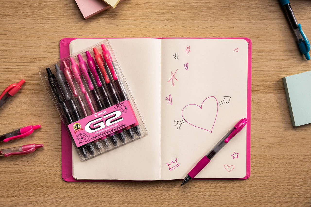 Pilot, G2 Premium Gel Roller Pens, New Mean Girls Movie-Inspired 8 Pack Pouch, Fine Point 0.7 mm, Assorted