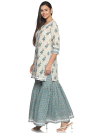 RAJMANDIRFABRICS Women's  Cotton Printed Straight Kurta Sharara With Dupatta Set