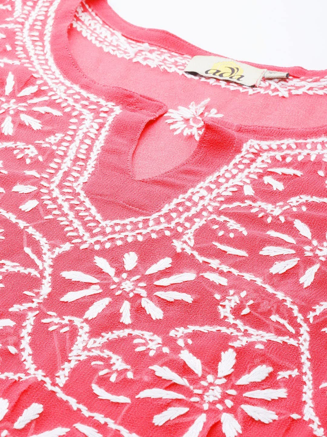 Ada Lucknowi Hand Embroidered Traditional Chikankari Georgette Kurta Kurti with Slip for Women