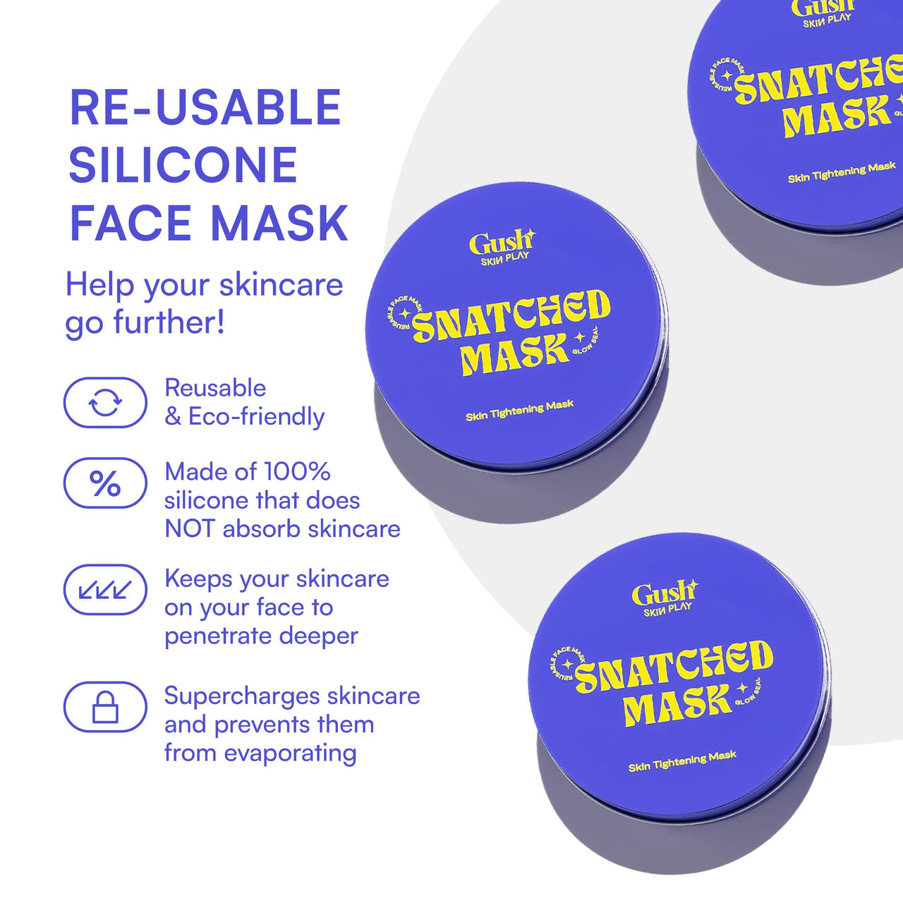 Gush Beauty Snatched Mask Reusable Silicone Sheet Mask | Eco-Friendly & Customizable Skincare | Enhances Product Absorption & Locks in Moisture | Comfortable & Durable Design | 1 Count