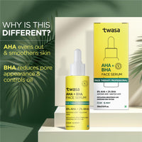 Twasa 8% AHA + 2% BHA Exfoliating Face Serum For Reduces Excess Oil, Fights Acne | Skin Renewal, Improved Skin Texture, Brightening & Even Skin Tone, Men & Women | 30ml