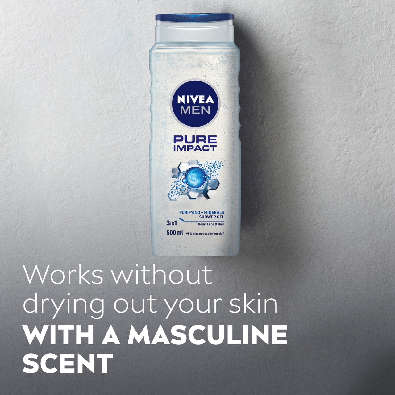 NIVEA MEN Pure Impact Shower Gel, 500ml, (Hair, Face & Body Wash) (Pack of 3)