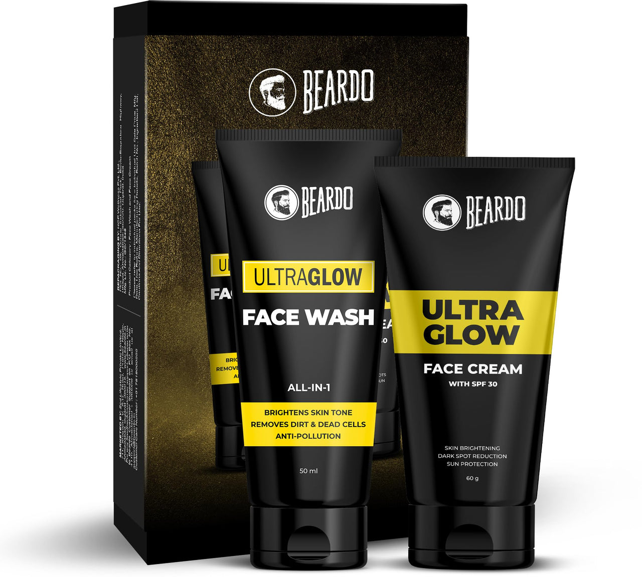 Beardo Ultraglow Facewash (50ml) & Face Cream (60gm) Facewash that Enhances & Balances Skin Tone Aloe Vera, Vitamin E | Set of 2
