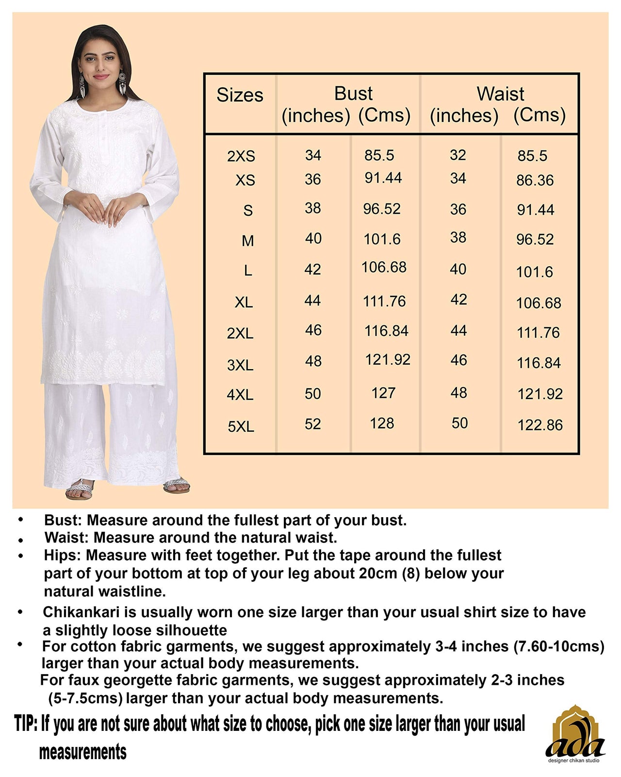 Ada Hand Embroidered Lucknowi Chikankari Ethnic Wear Cotton Kurta Kurti Tunic for Women
