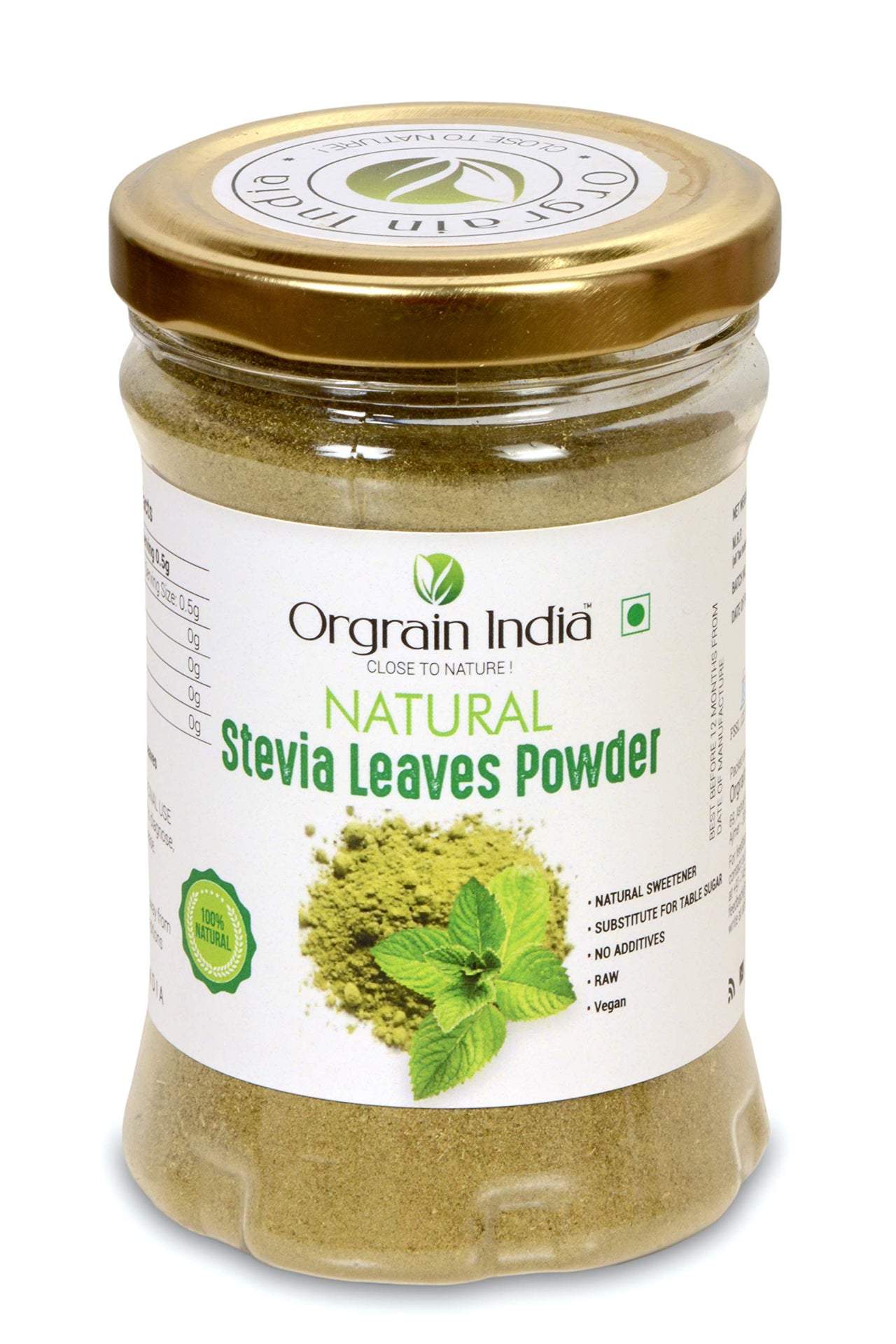 Orgrain India Pure Stevia Leaves Powder 100g | Natural & Sugar Free | Zero Calorie Sweetner