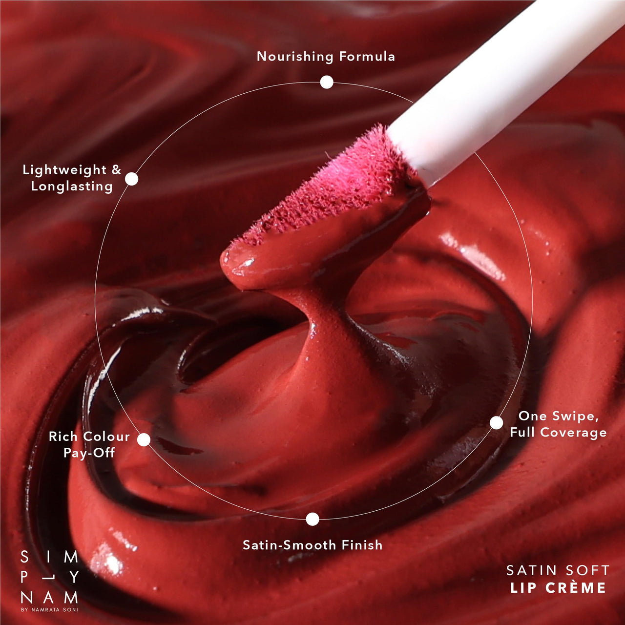 SIMPLYNAM Satin Soft Lip Crème – Tokyo Red | 1 Swipe Full Coverage | Hydrating, Creamy Matte Finish | 16 Hour Stay | Transfer-Proof & Smudge-Proof | Infused with Peptides & Squalane | Vegan