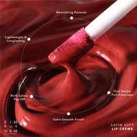 SIMPLYNAM Satin Soft Lip Crème – Tokyo Red | 1 Swipe Full Coverage | Hydrating, Creamy Matte Finish | 16 Hour Stay | Transfer-Proof & Smudge-Proof | Infused with Peptides & Squalane | Vegan