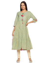 BIBA Womens Tie Up Neck Printed Layered Kurta Churidar with Jacket Set