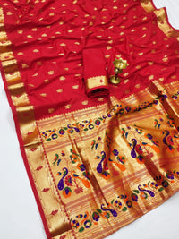 Pandadi Saree Women's  Paithani Silk Saree With Blouse Piece