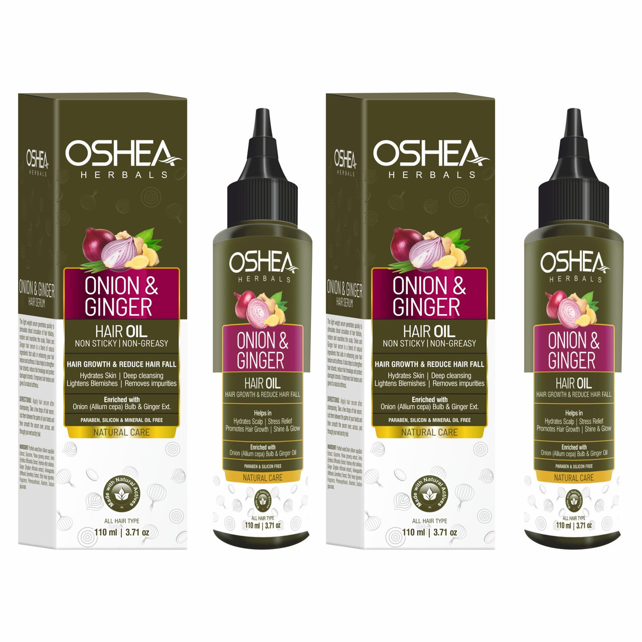 Oshea Herbals Natural Hair Growth Oil | Strengthens Hair, Prevent Hair Fall & Promotes Hair Growth with Healthy Scalp | Enriched with Onion Bulb & Ginger Extract - 110ml (Pack of 2)