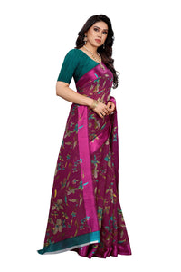 Tarshika Women's  Linen Blend Printed Saree With Blouse Piece(LINEN SAREE_NEW)