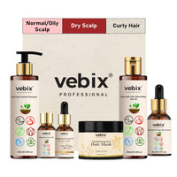 VebixProfessional Customized Regimen -Full Kit- Lotus AntiHairfall Shampoo & Neem Oil + Hair Glow Serum + Onion Hair Mask + Hair Booster Serum & Kumkuma Face Brightening Oil -10.82 Fl.oz (Dry Scalp)
