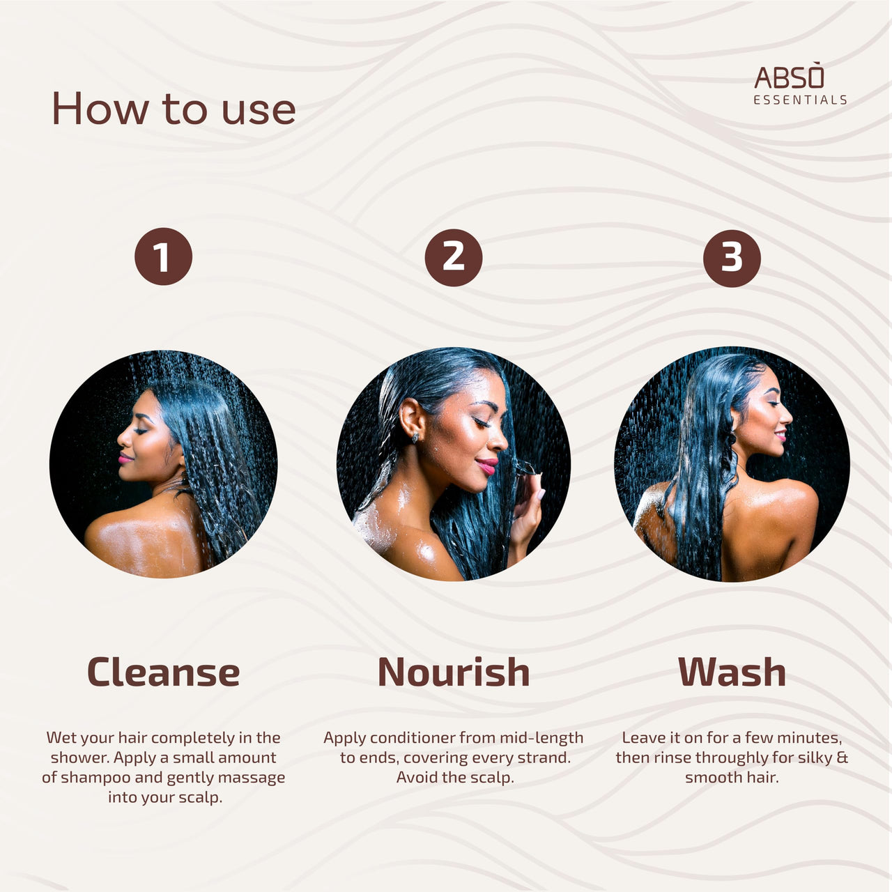ABSO ESSENTIALS Combo Pack of Strengthening Shampoo and Nourishing Conditioner for Lustrous, Frizz-Free, Deep cleansing, Provides Strength, Soft and Smooth Hair (Shampoo -300ml+ Conditioner-200ml)