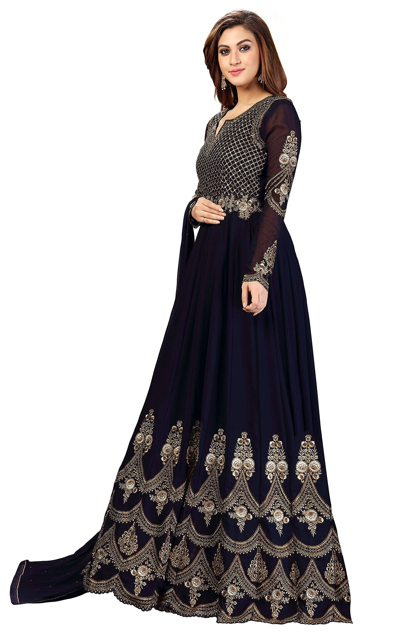 PANASH TRENDS Women's  Georgette Embroidery Anarkali Salwar Suit Set - Stitched