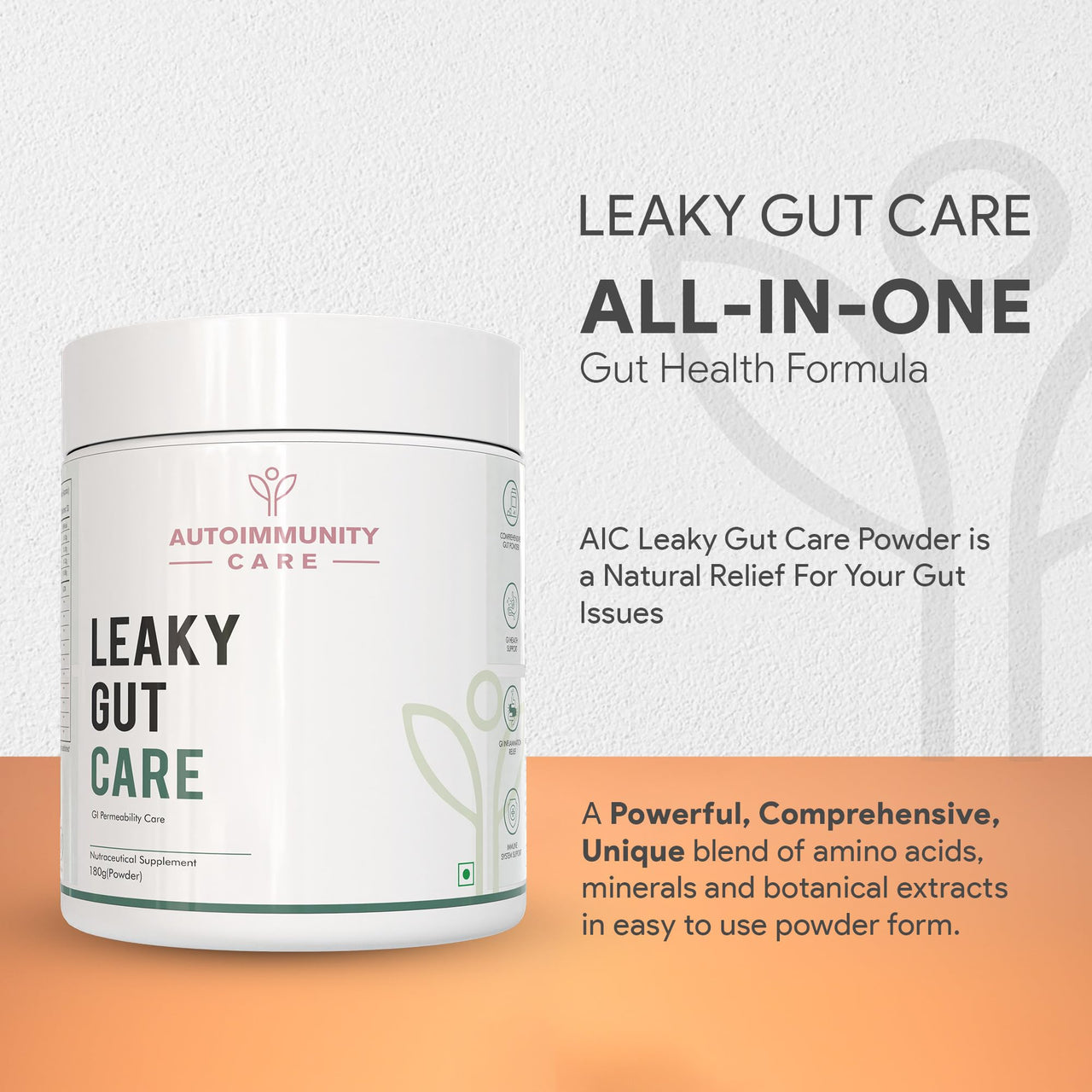 Autoimmunity care : Leaky Gut Care - Complete Gut Support|Fights Infections,Anti-Inflammatory|With L Glutamine,Zinc Carnosine,Aloe Vera,Vegan,Non-Gmo|180 G,Powder,1 Count,30 Servings