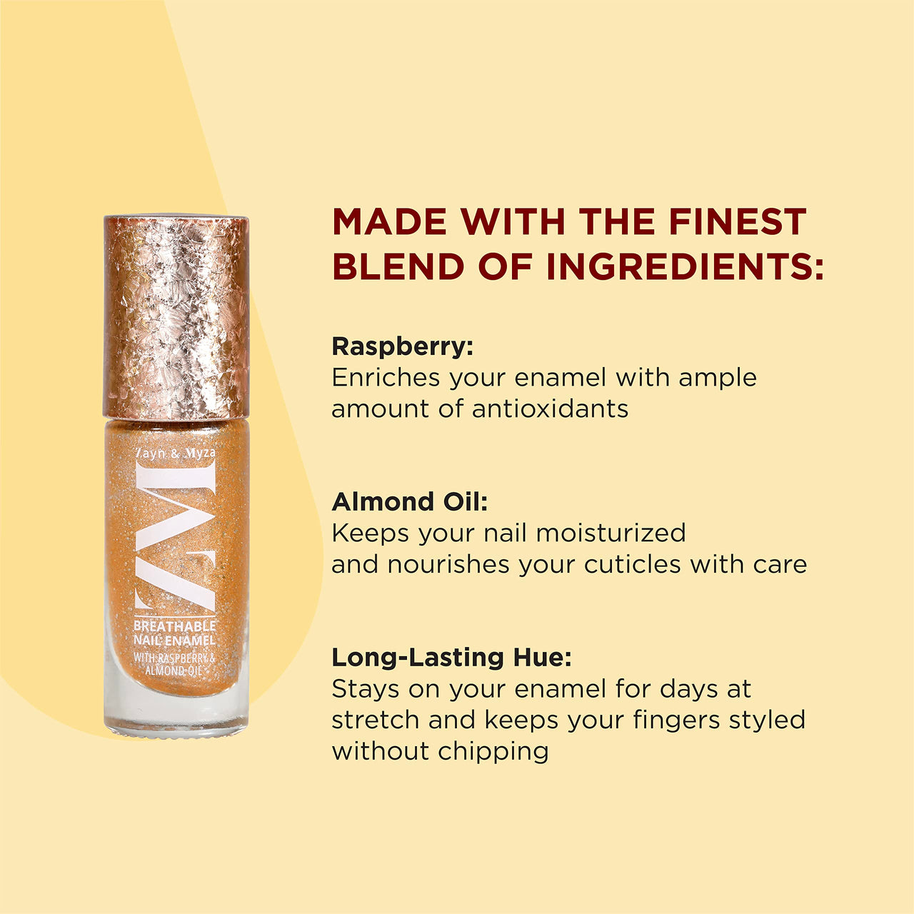 ZM Zayn & Myza Breathable Nail Enamel - Fling Bling | Smooth Application | Quick-Drying I Longlasting I Chip-Defiant I Water Permeable | Glossy Finish | 100% Vegan, 6 ml