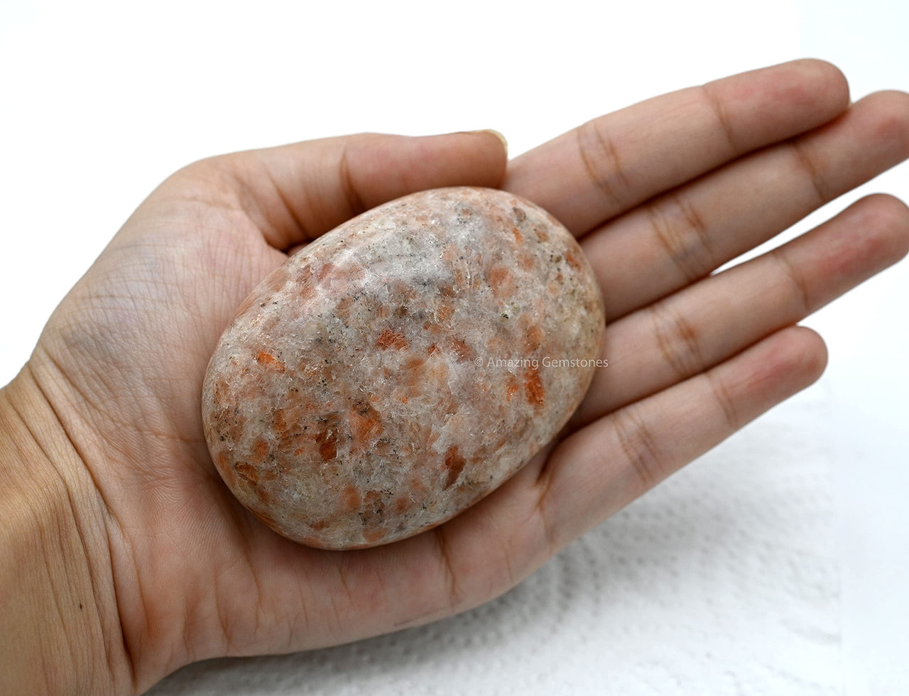 Sunstone Large Palm Stone - Pocket Massage Worry Stone for Natural Body Chakra Balancing, Reiki Healing and Crystal Grid Sunstone (Large)