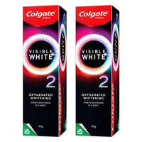 Colgate Visible White O2, Teeth Whitening Toothpaste (50g) for noticeably whiter teeth starting in 3 days. Peppermint Sparkle with Active Technology, Enamel Safe Teeth Whitening (Pack of 2)