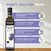 HESTHETIC Premium Edible Cold Pressed Black Seed Oil, 250ml – 100% Pure and Natural Food Grade Virgin Kalonji Oil for Salad and Cooking, High Thymoquinone, Glass Bottle