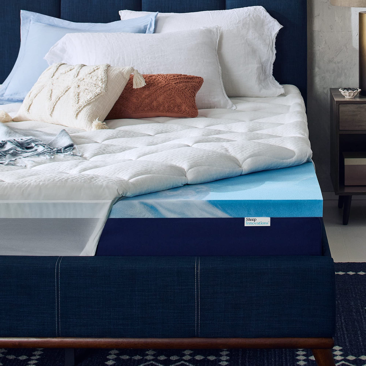 Sleep Innovations Cooling Comfort Gel Memory Foam Dual Layer Mattress Topper, 4 Inch, King Size, Pillow Top Cover