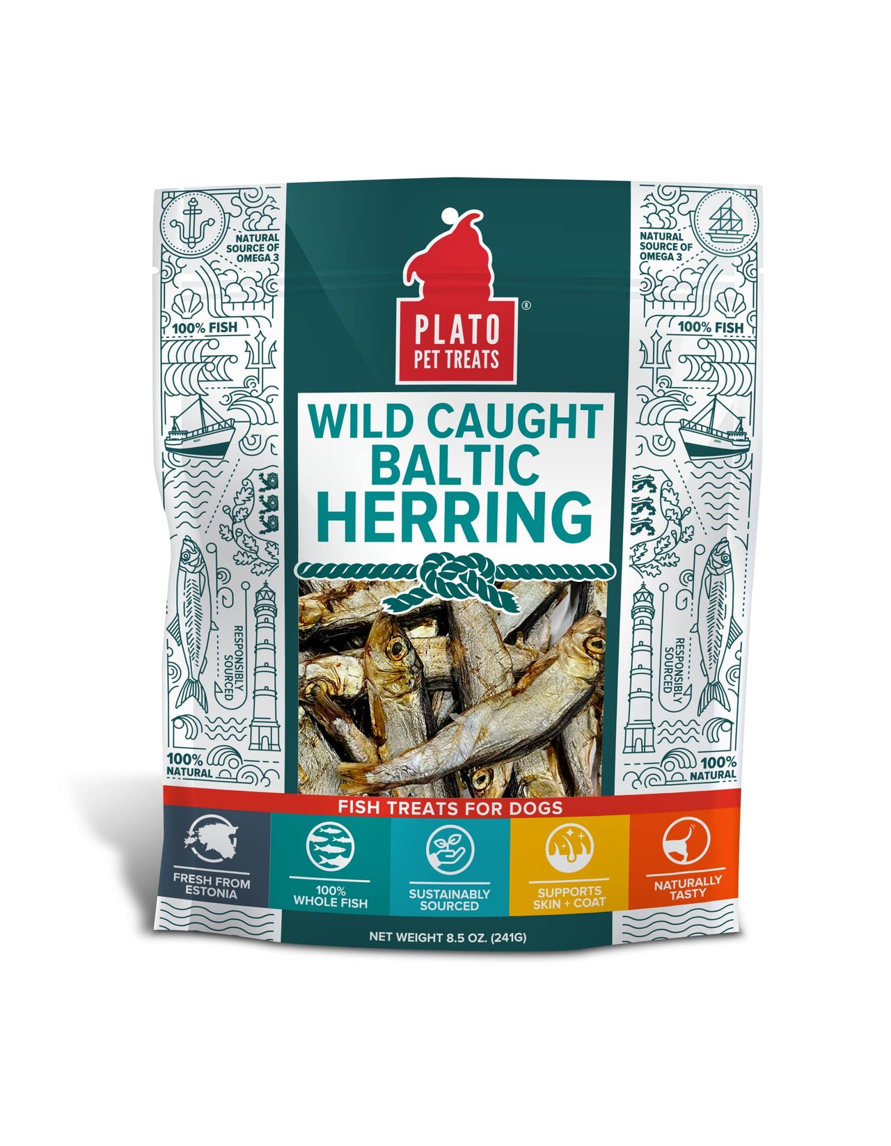 PLATO Baltic Herring Dog Treat - Real Fish - Air Dried - Grain-Free - Baltic Herring, 8.5 Ounces, Natural 8.5 Ounce (Pack of 1)