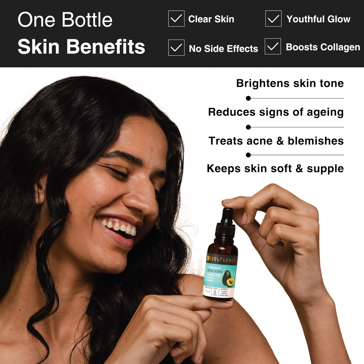 Soulflower Avocado Hair Oil for Hair Growth, Reduce Dandruff, flexible Hair & Prevent Breakage, Moisturizer for Acne & Anti Aging | 100% Pure, Natural and Cold-Pressed, 30ml (Pack of 1)