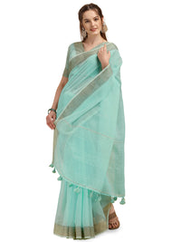 DUNGRANI Women's  Linen Saree With Blouse Piece