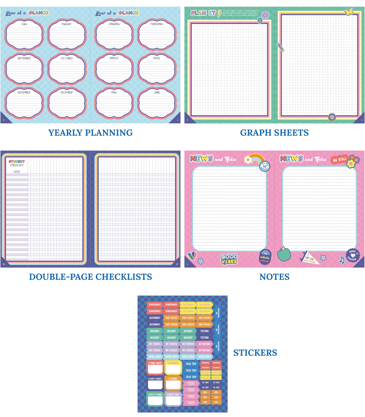 Carson Dellosa We Stick Together 8" x 11" Undated Daily Teacher Planner, Weekly Planner, Monthly Planner With Planner Stickers, Classroom Organization & Classroom Management Grade Book and Planner