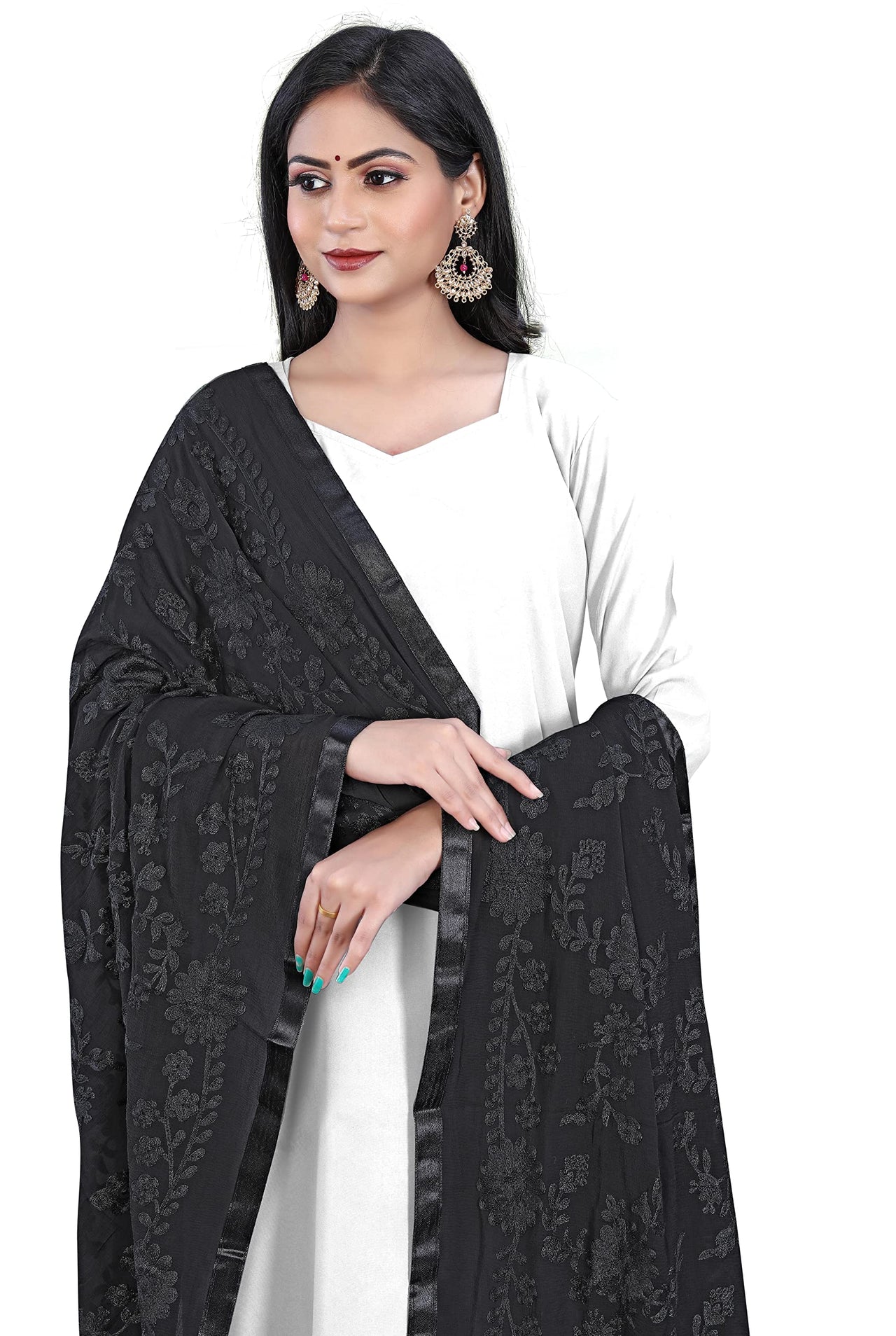 AKSHAR LLC Women's  Embroidered Chiffon Dupatta