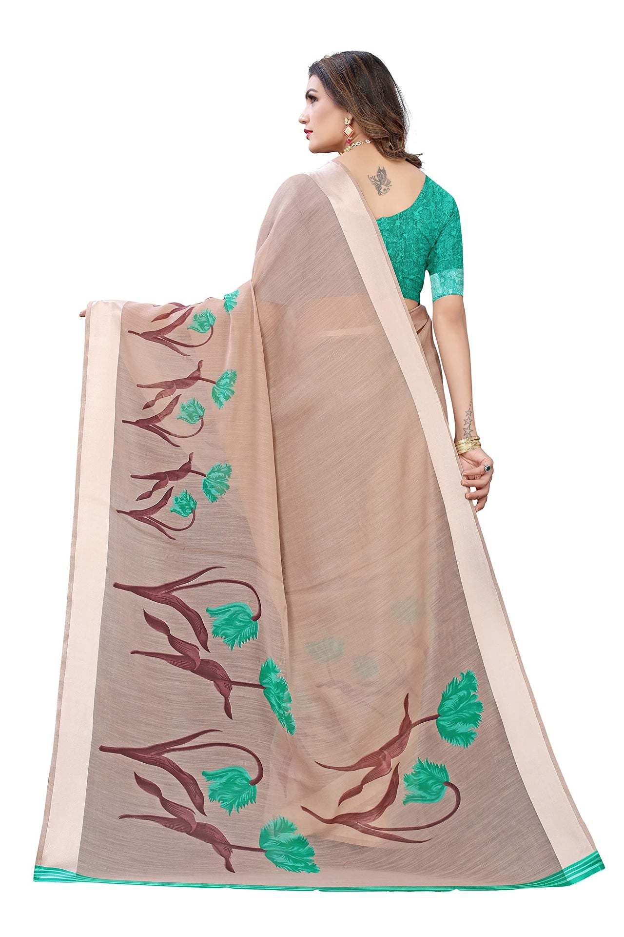 Tarshika Women's  Linen Blend Printed Saree With Blouse Piece(LINEN SAREE_NEW)