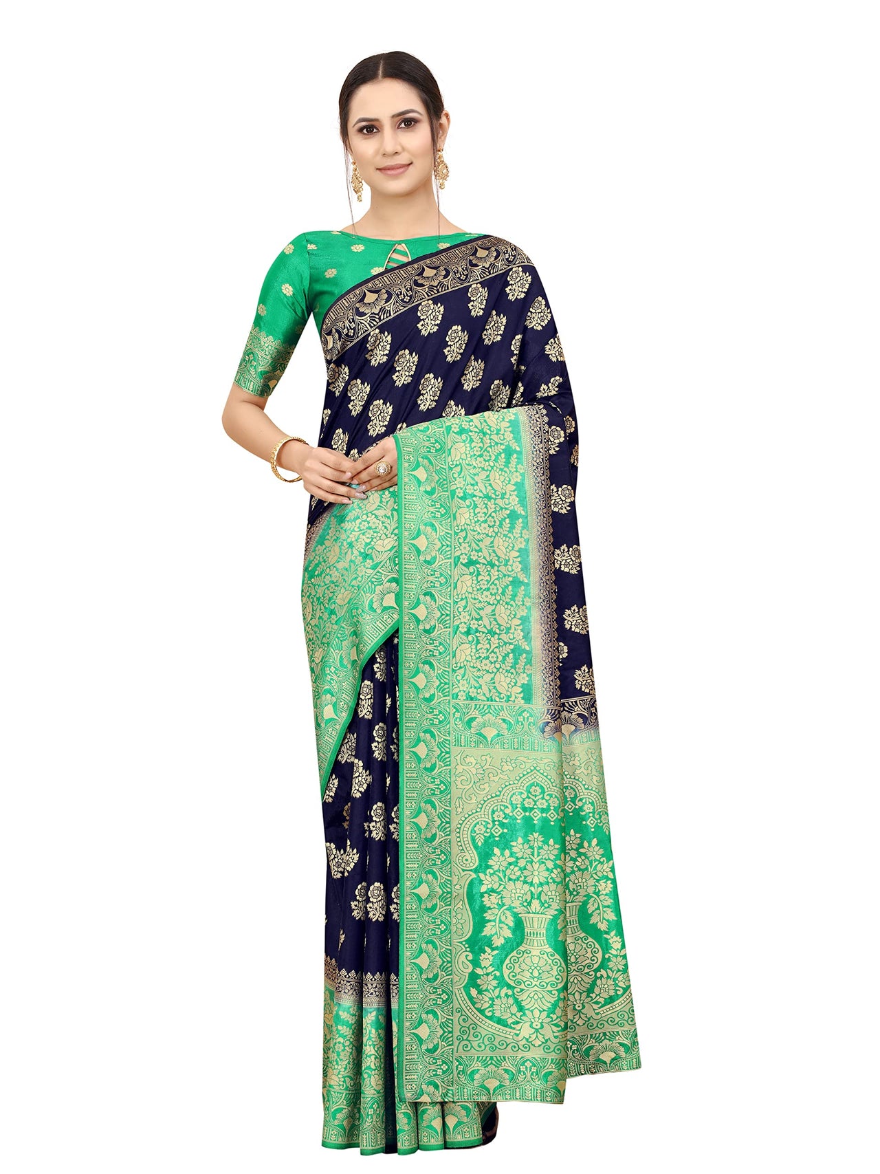 SATYAM WEAVES Women's  Banarasi Cotton Silk Saree With Blouse Piece