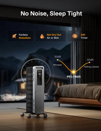 PELONIS Oil Filled Radiator, Electric Space Heater for Indoor Use Large Room with Thermostat & Remote, 3 Modes & 3 Heat Settings, ECO Mode, 24H Timer, Quiet, Overheat & Tip-Over Protection, 1500W Premium with LED Display Black