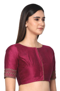 RENE Magenta Cotton Silk Hand Embroidered Stone Work Blouse