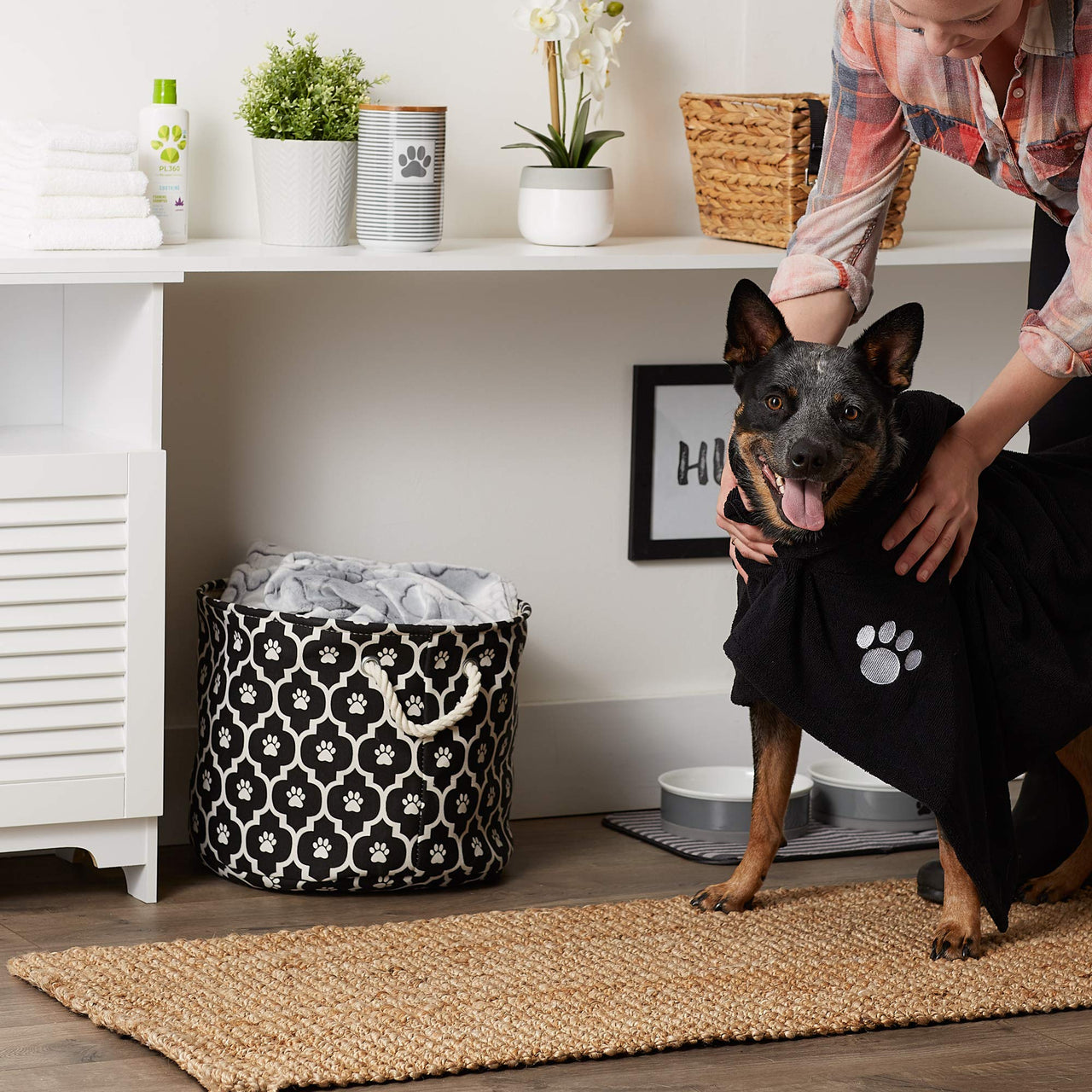 Bone Dry Pet Grooming Towel Collection Absorbent Microfiber X-Large, 41x23.5", Embroidered Black 41x23.5"