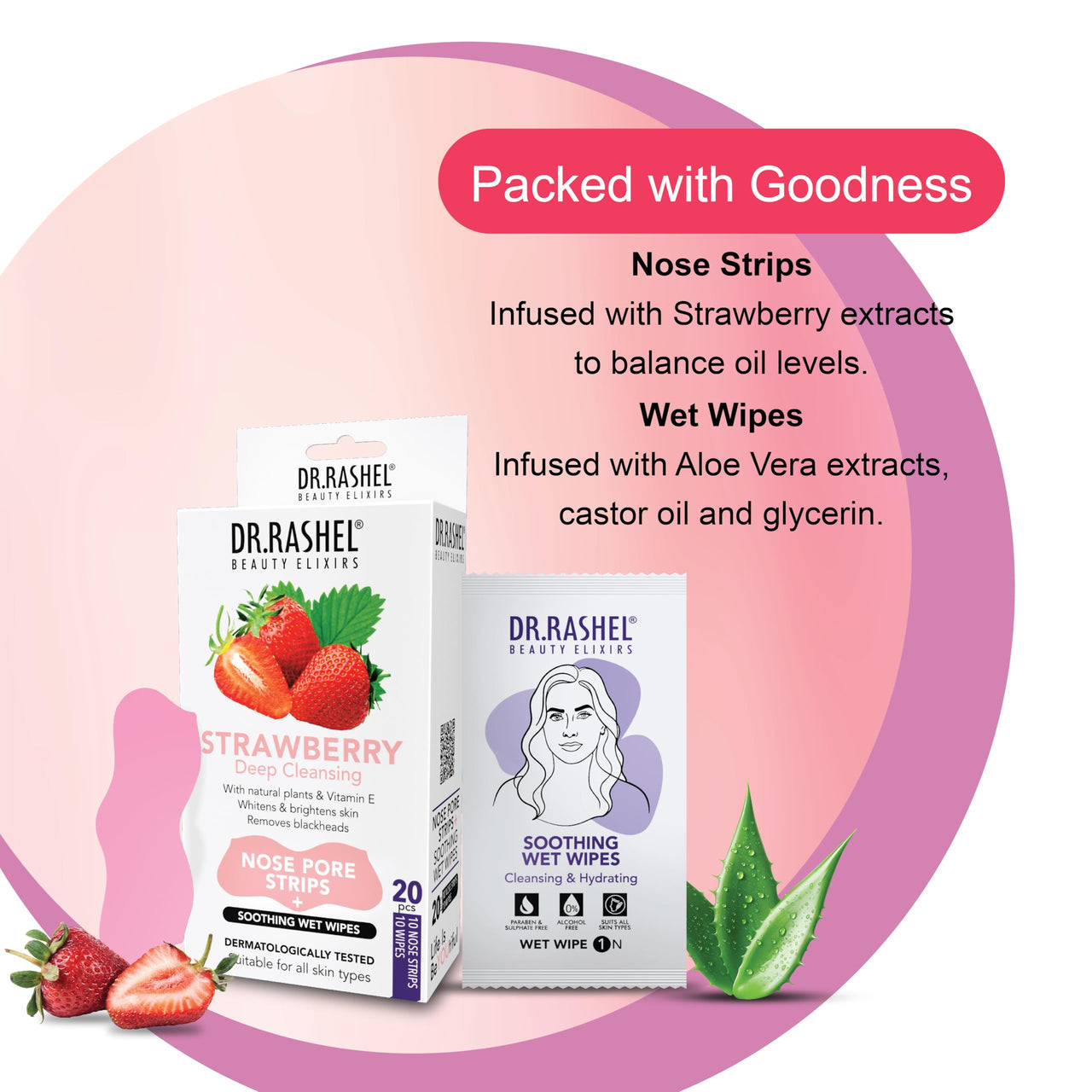 DR.Rashel Strawberry Nose Strips For Pore Cleansing | For Painless Blackheads Removal | Instant Blackhead Remover | 20 PCS