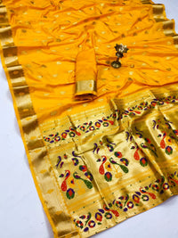 Pandadi Saree Women's  Paithani Silk Saree With Blouse Piece
