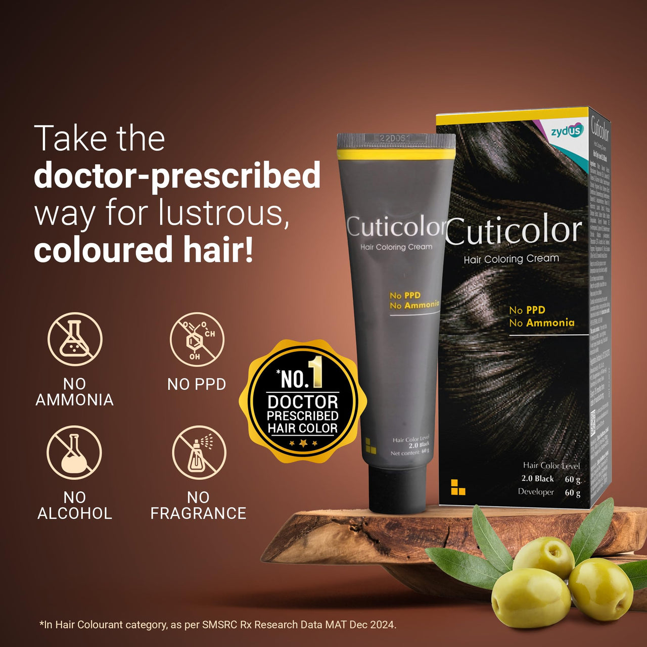 Cuticolor Permanent Hair Color Cream| Dr prescribed| Eco Mechanism for Preserving Scalp Health| No Ammonia| No PPD| Enriched with Portulaca & Boseivela Extracts - Black (120g) | Pack Of 2