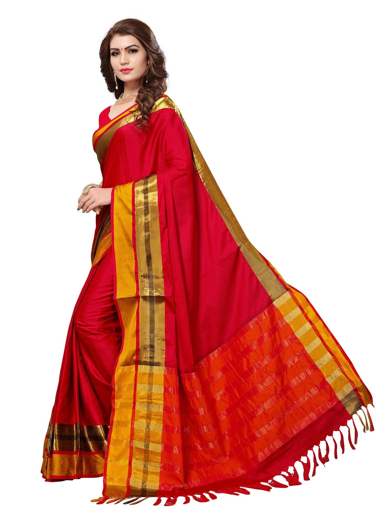 SAREE MALL Women's  Cotton Silk Saree with blouse piece (8AURA8001-parent)