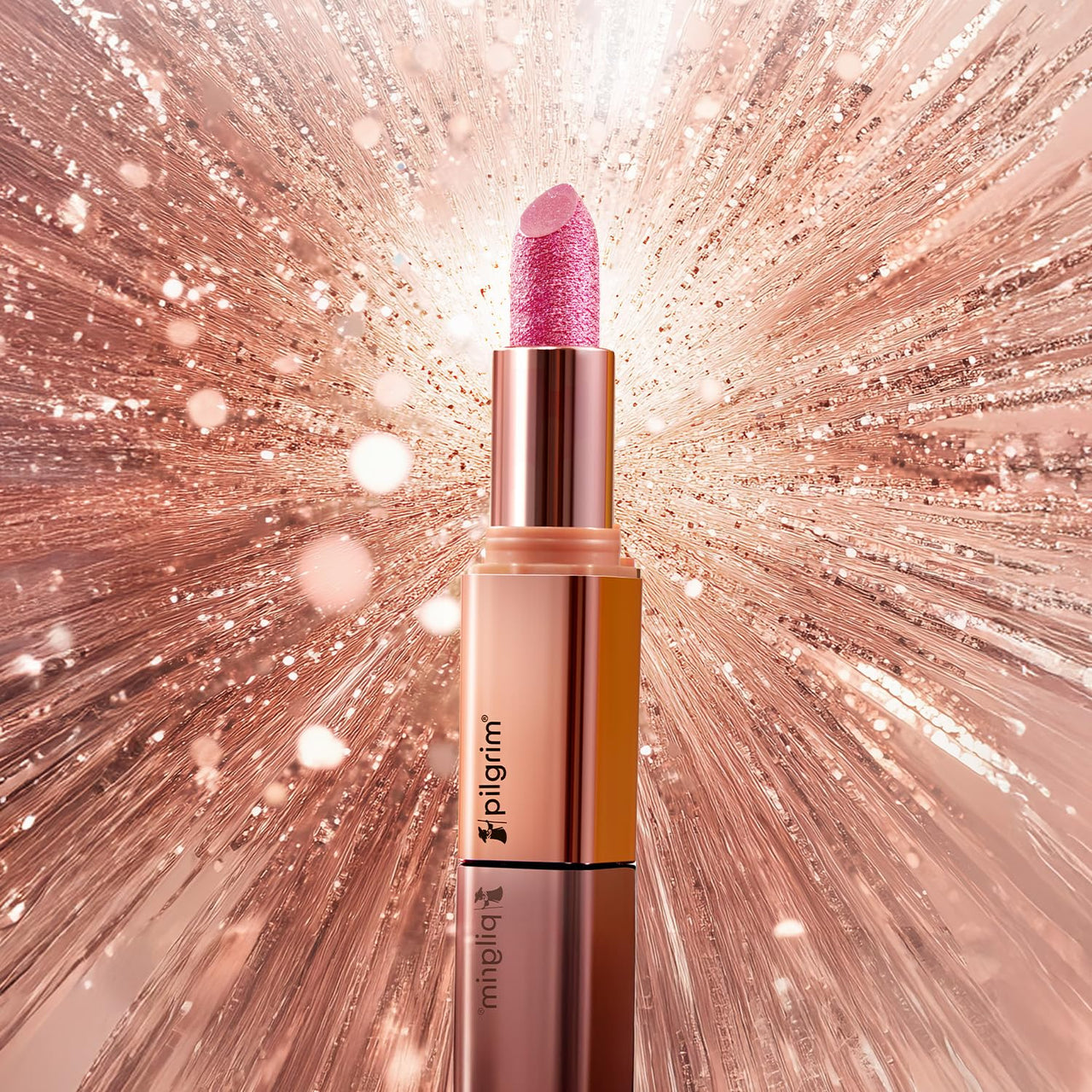 Pilgrim Glitter Lipstick For Women 4.2gm | Dubai Luxe Lifestyle - Her Highness Shade | Lipstick Infused with Vitamin E & Olive Oil | Glitter Formula With Matte Finish | Non Drying | All Skin Types
