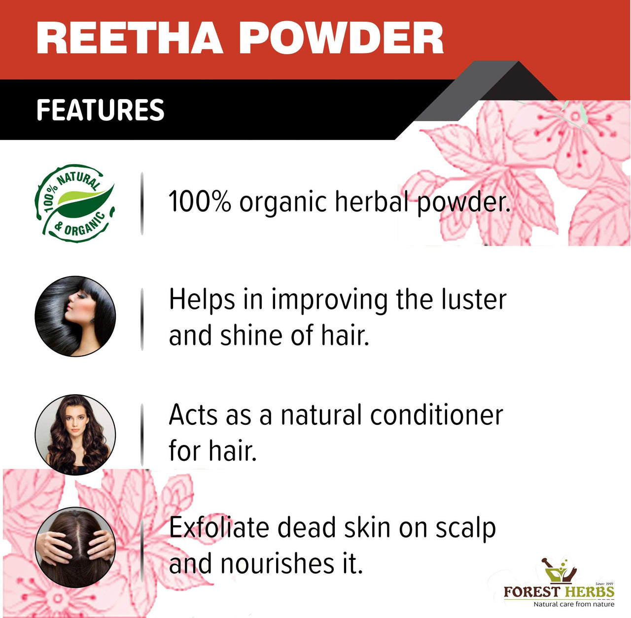 THE FOREST HERBS Natural care from nature Pure Double Filtered Aritha/Reetha (Sapindus Trifoliatus) Powder 200Gms, All, (1 count)