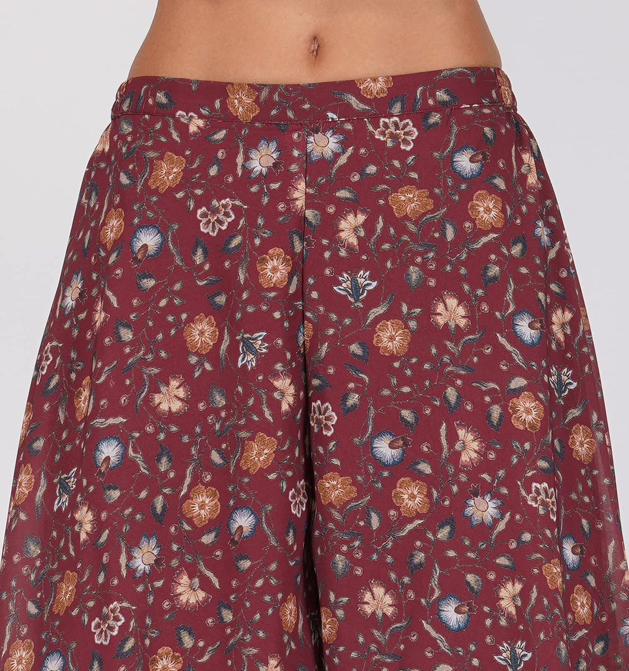 RATAN Women’s Georgette Flared Freesize Sharara Palazzo Pant with Lining M Maroon