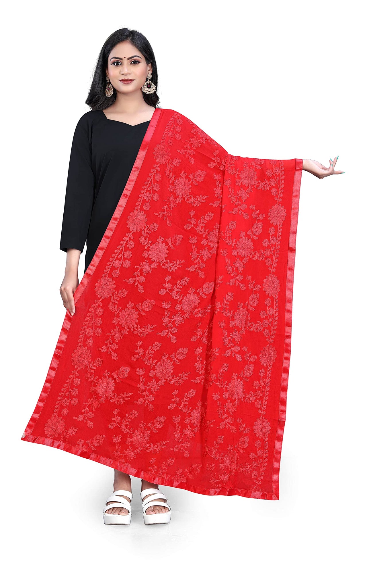 AKSHAR LLC Women's  Embroidered Chiffon Dupatta