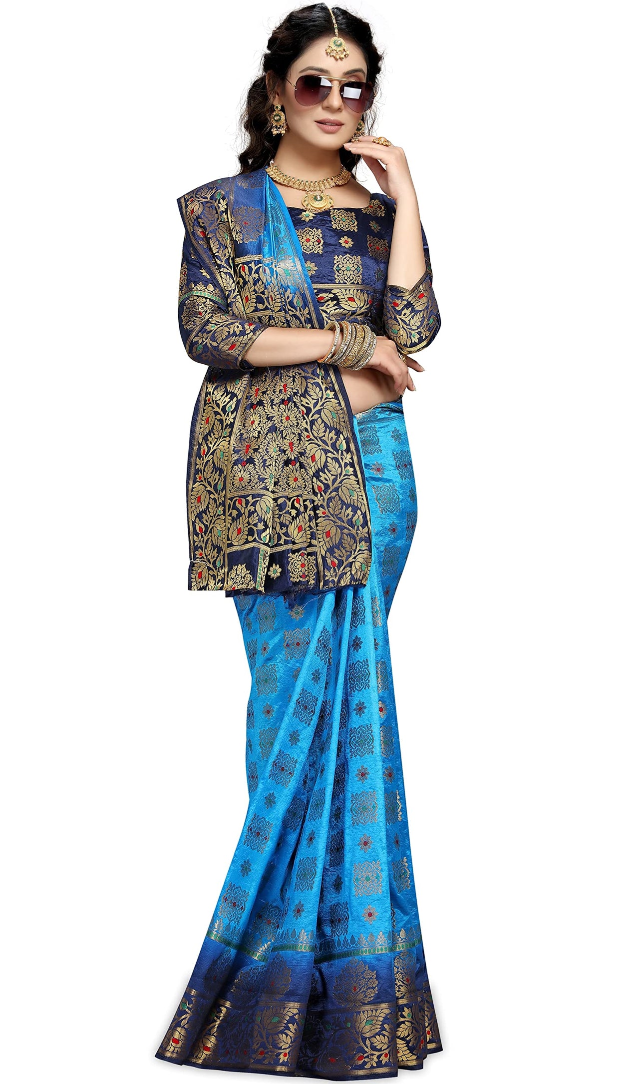 iZibra Women's  Kanchipuram Silk Sarees With Blouse Piece