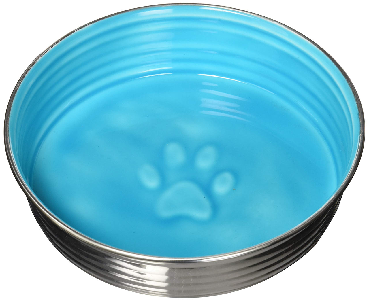 Loving Pets - Le BOL Dog Food Water Bowl Enamel Ceramic Bowl No Tip Stainless Steel Pet Bowl No Skid Spill Proof (Large, Siene Blue) Seine Blue Large