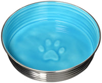 Loving Pets - Le BOL Dog Food Water Bowl Enamel Ceramic Bowl No Tip Stainless Steel Pet Bowl No Skid Spill Proof (Large, Siene Blue) Seine Blue Large