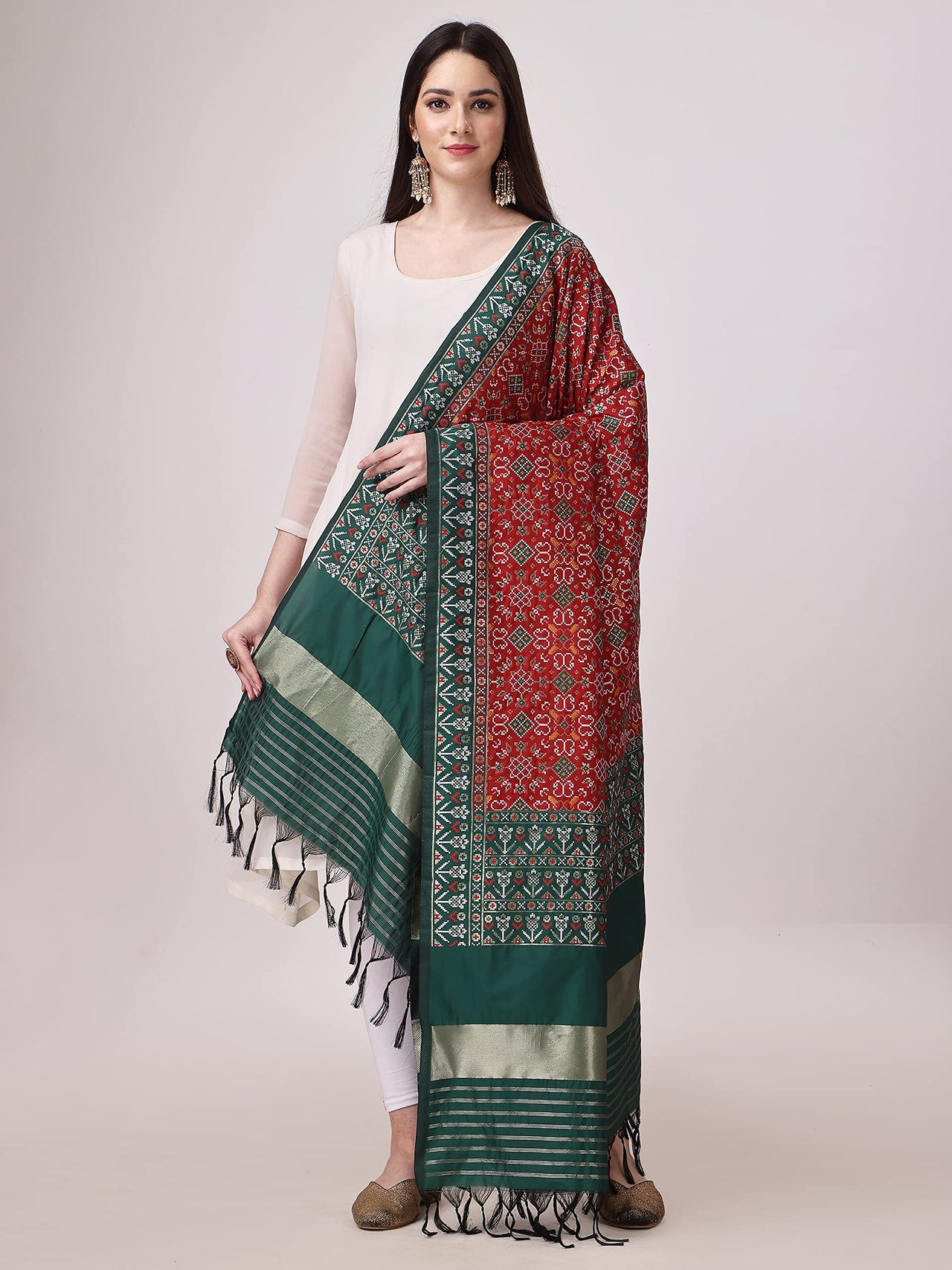 KAPAAHA Women's  Woven Silk Bandhani Patola Dupatta, Width 45 inch, Length 2.5 meter